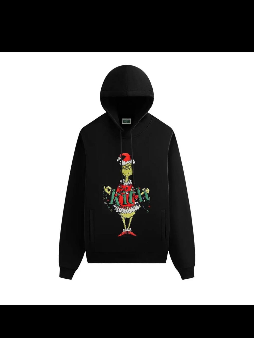 Kith Black Hoodie with Festive Grinch Graphic